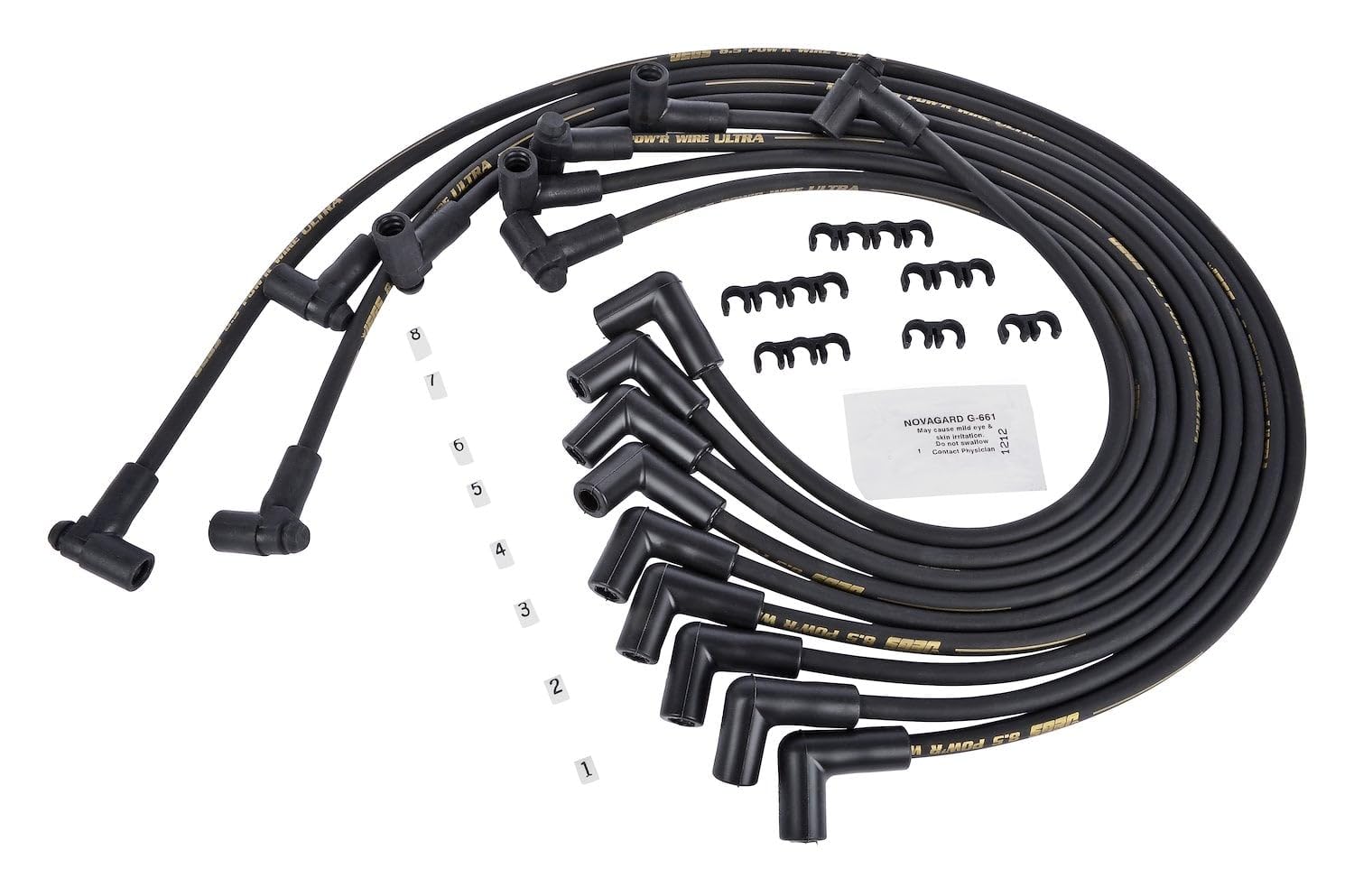 JEGS Black Ultra Pow?r Wires | 8.5mm | Made in USA | for Small Block Chevy | Designed to Fit Under Headers | 90 Degree Spark Plu