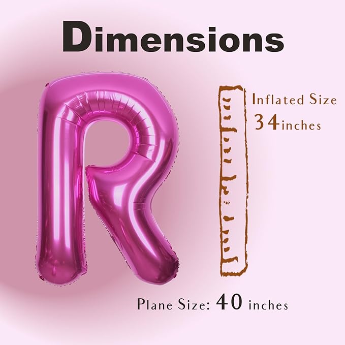 SUWEN 40 Inch Hot Pink Large R Letter Balloons Big Foil Helium Letter Balloons A-Z Jumbo Mylar Happy Birthday Party Decorations for Woman Anniversary Party Supplies