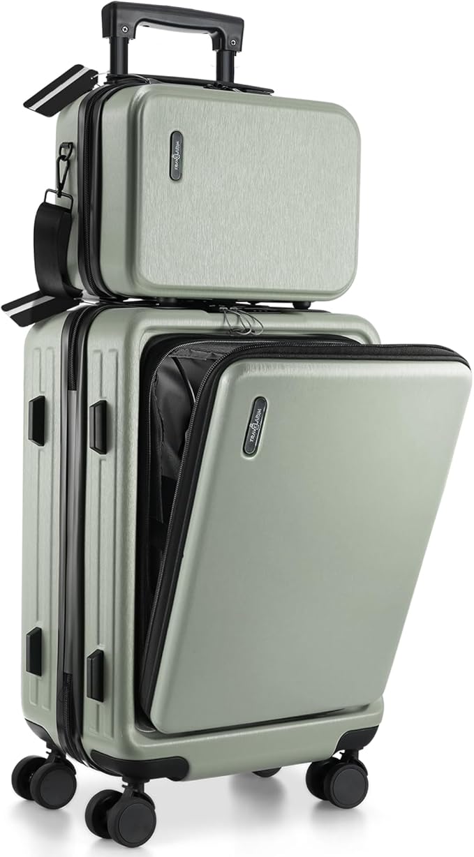 TRAVELARIM 20 Inch Carry On Luggage 22x14x9 Airline Approved, Carry On Suitcase with Wheels, Hard-shell Carry-on Luggage, Durable Luggage Carry-On, Sage Green Small Suitcase with Cosmetic Case