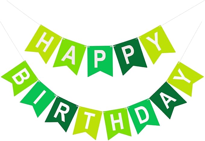 Happy Birthday Banner, Green Colors Birthday Party Banner Assembled Garland Bunting Flags Women Men Girl Boy Party Hanging Decorations Indoor/Outdoor Supplies