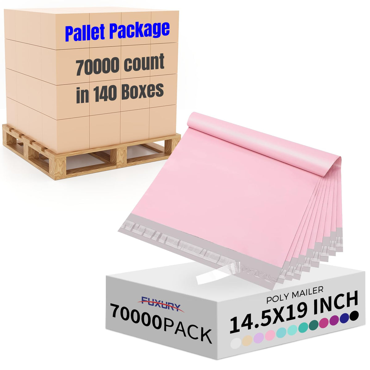 Fuxury 70000 Pcs 14.5X19" Poly Mailers Envelopes Shipping Bags for Clothing,Strong Adhesive Packaging Bag for Small Business Suppliers, Self Seal Mailing Poly Bags,Pink
