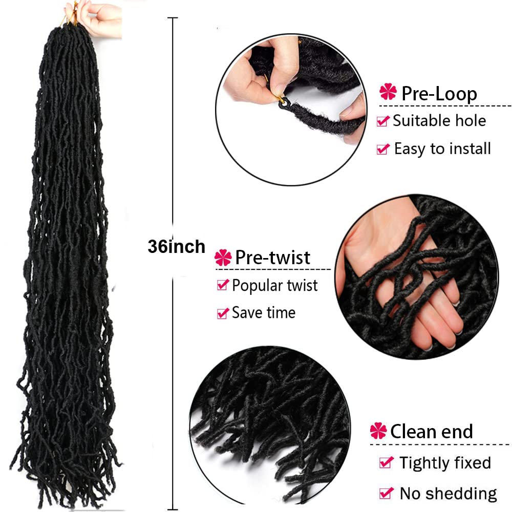 30inch Soft New Faux Locs Colorful Long Goddess Locs Crochet Hair Natural Pre Looped Natural Crochet Braid Curly Wave Braiding Hair… (30 Inch #1B 7Packs)