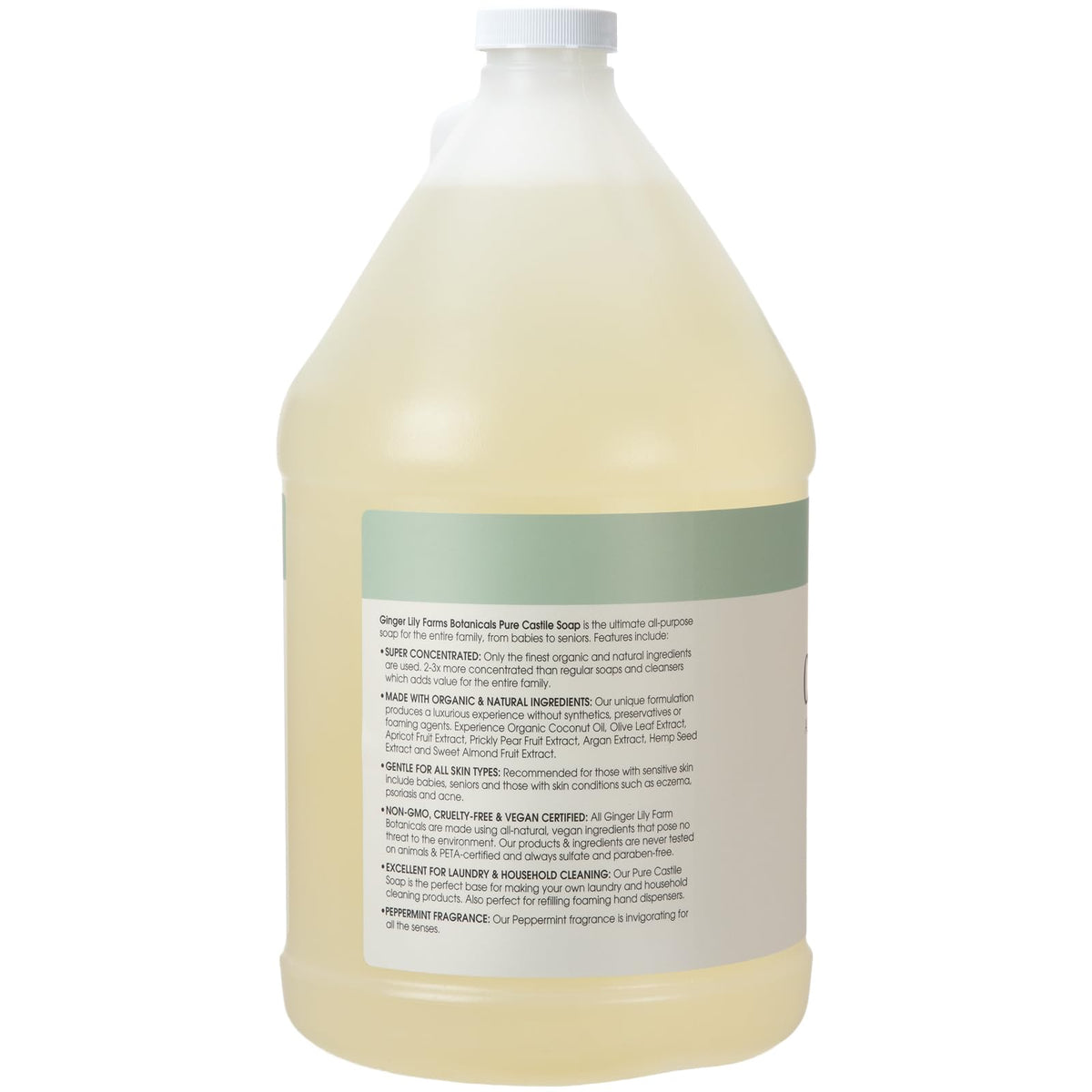 Ginger Lily Farms 1 gal Pure Castile Liquid Soap Refill, Peppermint Scent