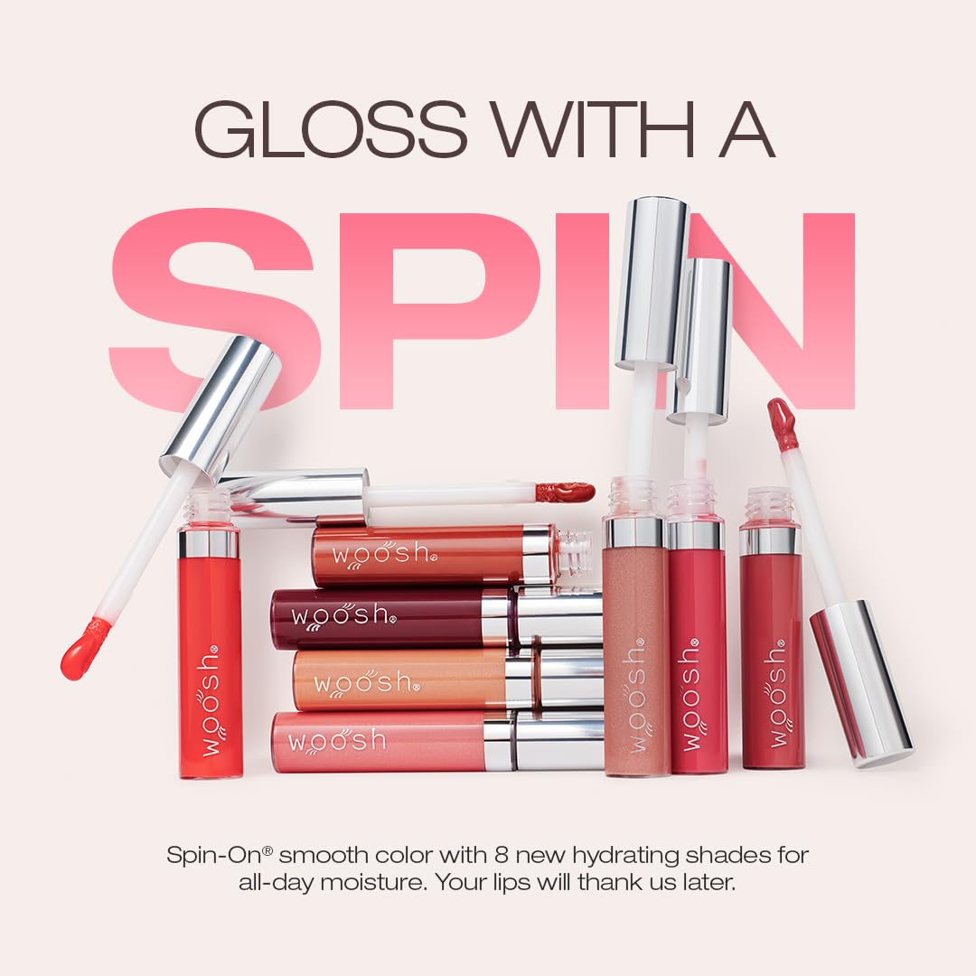 Woosh Beauty, Spin-On Lip Gloss, Hydrating Hyaluronic Acid & Shea Butter, No Fine Lines, Shine Finish, Vegan & Cruelty-Free - Splash