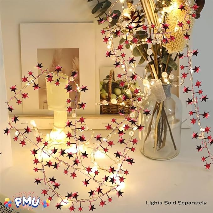 PMU 150 Ft Star Wire Shiny Garland Red - Halloween, Christmas Party, Wedding, Birthday, Festive Home Decoration Ornament Red (6pc-25Ft Each)