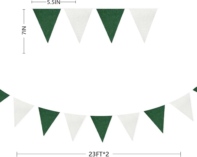 46Ft Green White Party Decorations Dark Green White Burlap Banner Triangle Pennant Flag Linen Garland Streamers for Master Golf Birthday Baby Shower Rustic Camping Jungle Golf Party Decorations