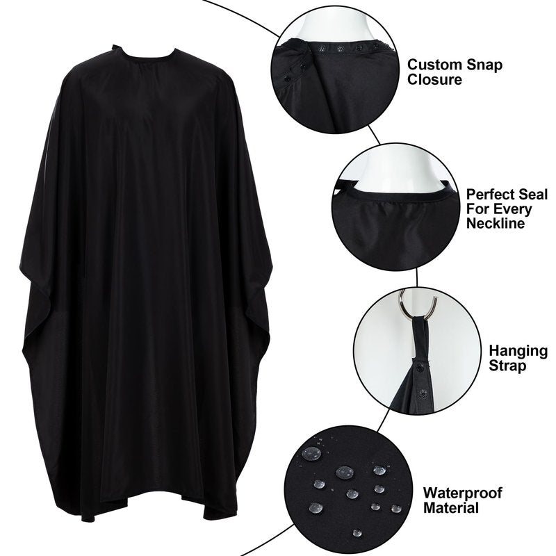 Barber Cape 63"x57" Hair Salon Capes Professional Hair Cutting Cape Black Waterproof Haircut Cape with Adjustable Snaps 5Pack
