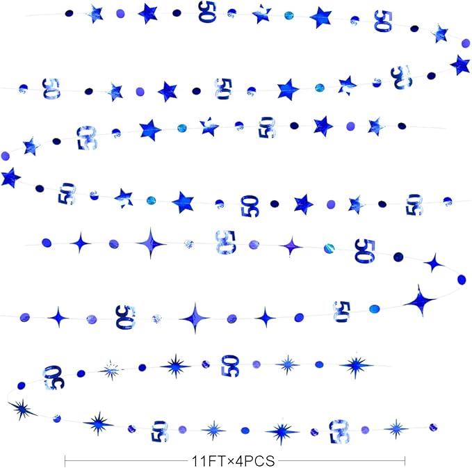 Navy Blue 50th Birthday Decorations Number 50 Circle Dot Twinkle Star Garland Metallic Hanging Streamer Bunting Banner Backdrop for 50 Year Old Birthday Happy 50th Anniversary Fiftieth Party Supplies