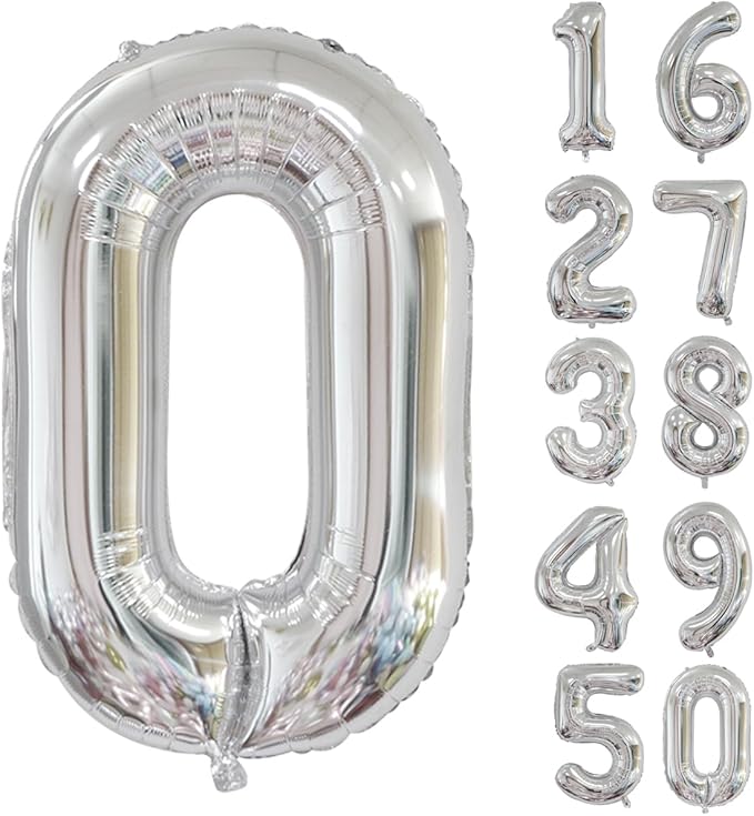 40 inch Silver Number Balloon Giant Foil Helium Balloons Silver Number 0 Balloon for Birthday Party Anniversary Decorations Supplies