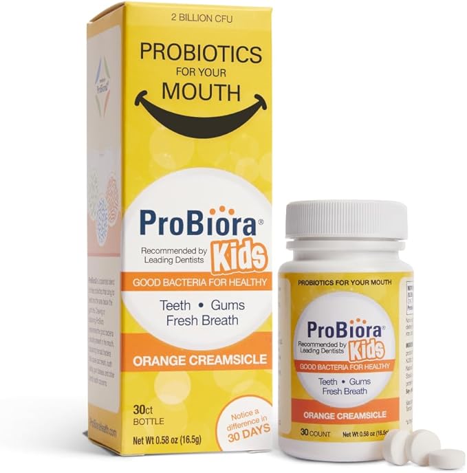 ProBiora Kids Oral-Care Chewable Probiotic Tablets | Probiotic Supplement Designed Specifically for Kids | Healthier Teeth & Gums | Fresher Breath | Whiter Teeth (30 Count, Orange)