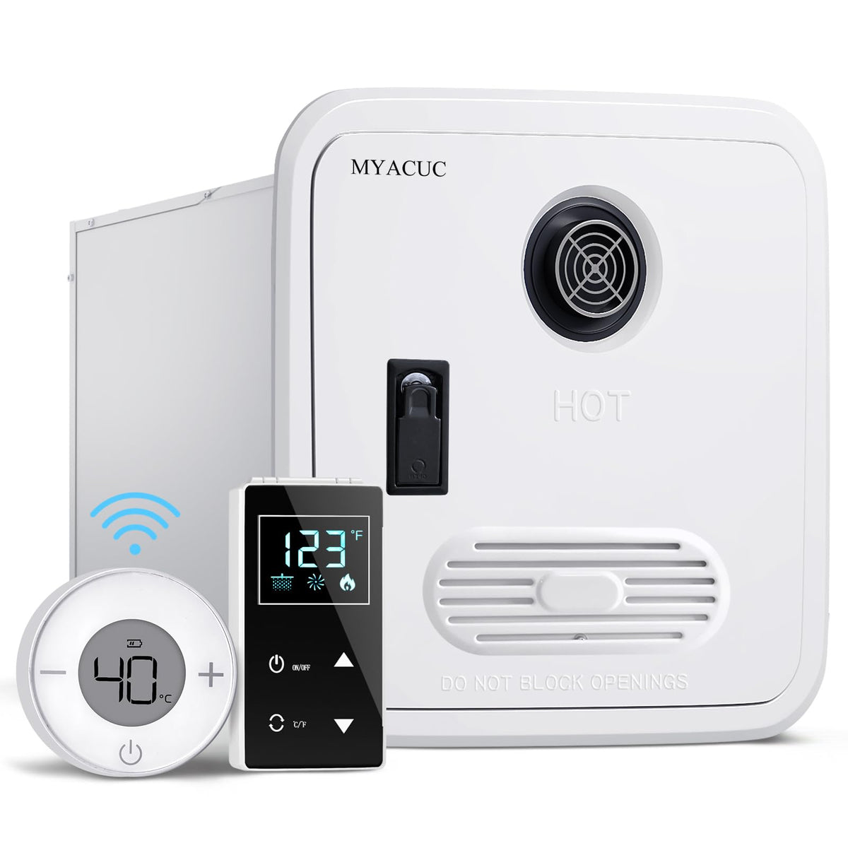RV On Demand Water Heater Propane, MYACUC Wireless Remote Control CSA Certified Instant Tankless Hot Water Heater with 15 x 15 D