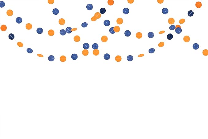 WEVEN Orange Blue Paper Garland Party Decorations Circle Dot Backdrop Party Banner Streamers, 30 Feet