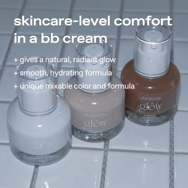 glow breathable blemish balm #white, light-coverage bb cream & tinted moisturizer, skincare-like finish with green tea leaf water infusion, healthy radiant non-comedogenic, 1 fl oz