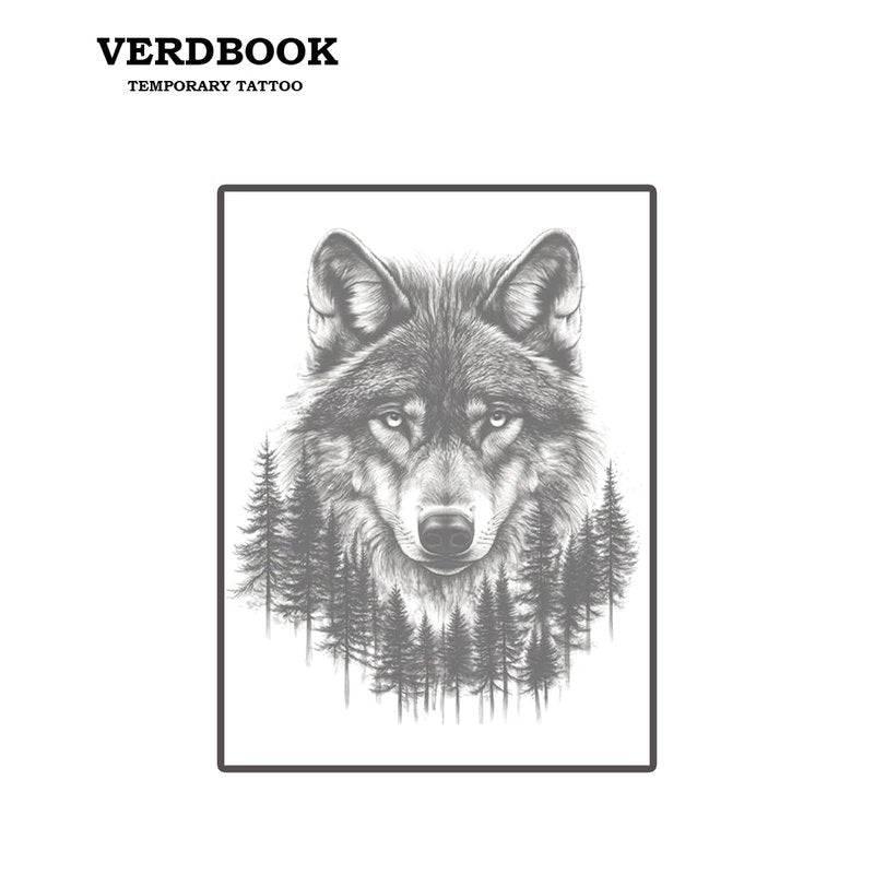 VERDBOOK Waterproof Temporary Tattoos: 2-Sheet Tattoo Kit with Realistic Body Stickers, Semi-Permanent Tattoos for Adults Lasting 7-15 Days – Safe for Men & Women, Jungle Wolf