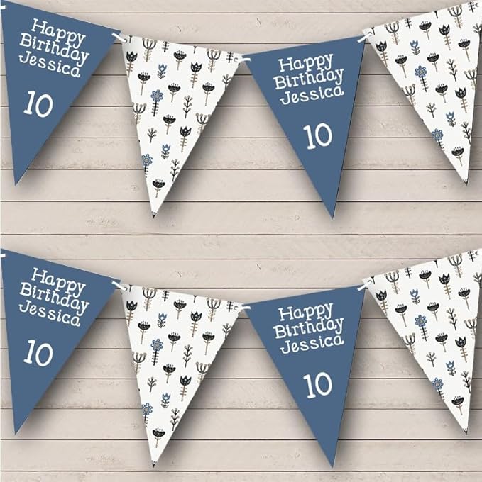 Decorative Nordic Scandinavian Flowers Personalized Birthday Party Bunting - Hanging Party Decoration - Birthday Party Banner Garland | Decorative Party Supplies