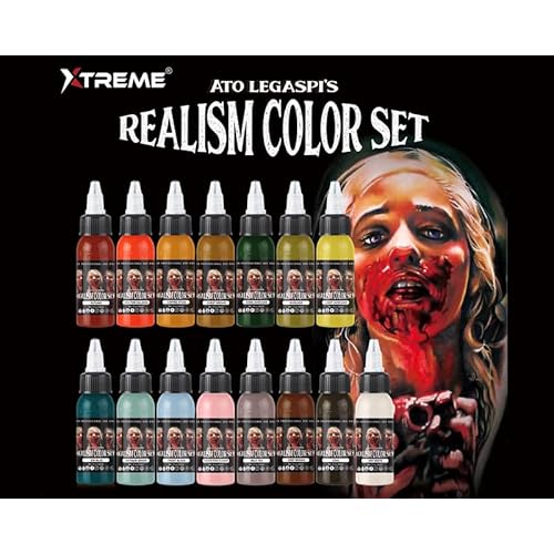 Xtreme Ink ATO Legaspi Realism Color Set, Elevate Tattoo Art with Ion Blue, Antique Green, and Expert Craftsmanship - Premium Quality Inks for Stunning Lifelike Designs (Set of 15, 1/2 oz)