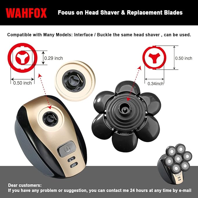 WAHFOX 7D Universal 7 Heads for HeadShaver,and Other Brand Head Shaver Replacement Blades, 7 Heads Beard Cutter Replacement Blade Easy Install Electric Razor Shaver