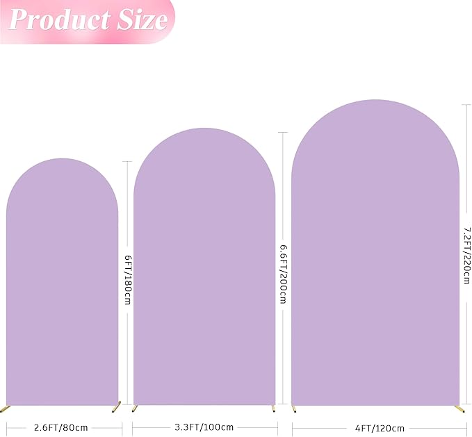 Wokceer Wedding Arch Backdrop Cover (7.2FT, 6.6FT, 6FT) Set of 3 Spandex Fitted Wedding Arch Stand Covers for Round Top Chiara Backdrop Stands Cover for Birthday Party Ceremony Decor Lavender