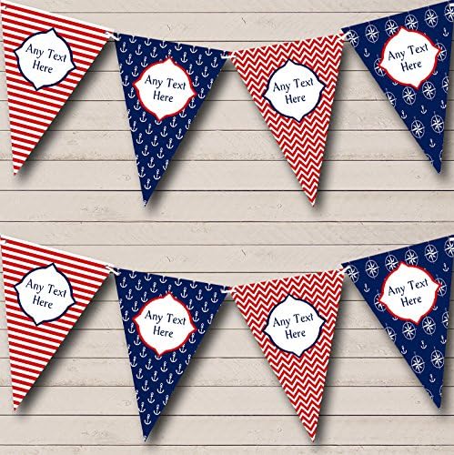 White Blue Red Nautical Sea Anchor Chevron Personalized Birthday Party Bunting - Hanging Party Decoration - Birthday Party Banner Garland | Decorative Party Supplies