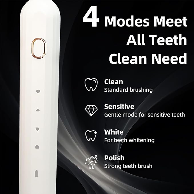 Ultrasonic U-Shaped Toothbrush for Adults, Electric Toothbrush for Teeth Whitening, Automatic 360-degree with Waterproof IPX7, 4 Modes for Cleaning(White)