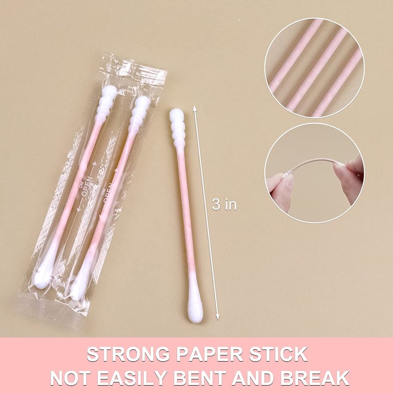 1000 Pack Cotton Swabs, Individually Wrapped Cotton Swab, Individually Wrapped Double Tipped Paper Sticks for Ear, Make-up(Spiral-Round End)