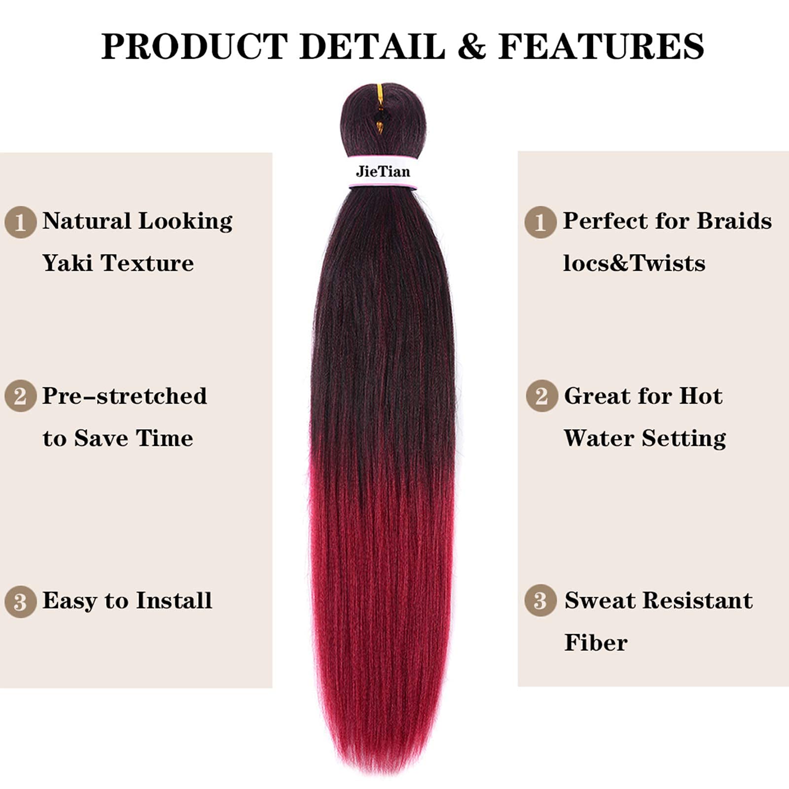 Liang Dian Pre Stretched Braiding Hair Ombre 30 Inch 8 Packs Synthetic Crochet Braids Hot Water Setting Professional Soft Yaki Texture Synthetic Hair Extensions(1B/Bug)