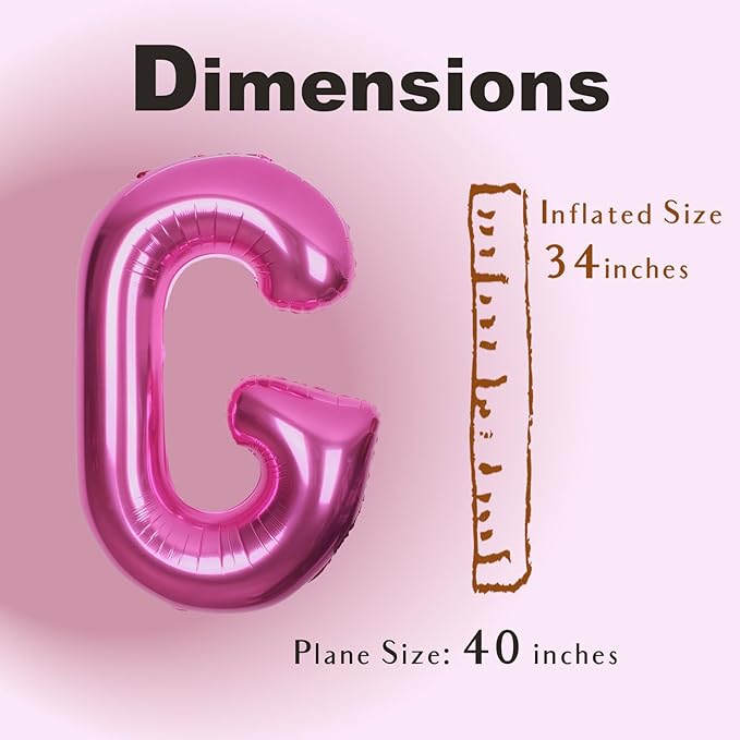 SUWEN 40 Inch Hot Pink Large G Letter Balloons Big Foil Helium Letter Balloons A-Z Jumbo Mylar Happy Birthday Party Decorations for Woman Anniversary Party Supplies