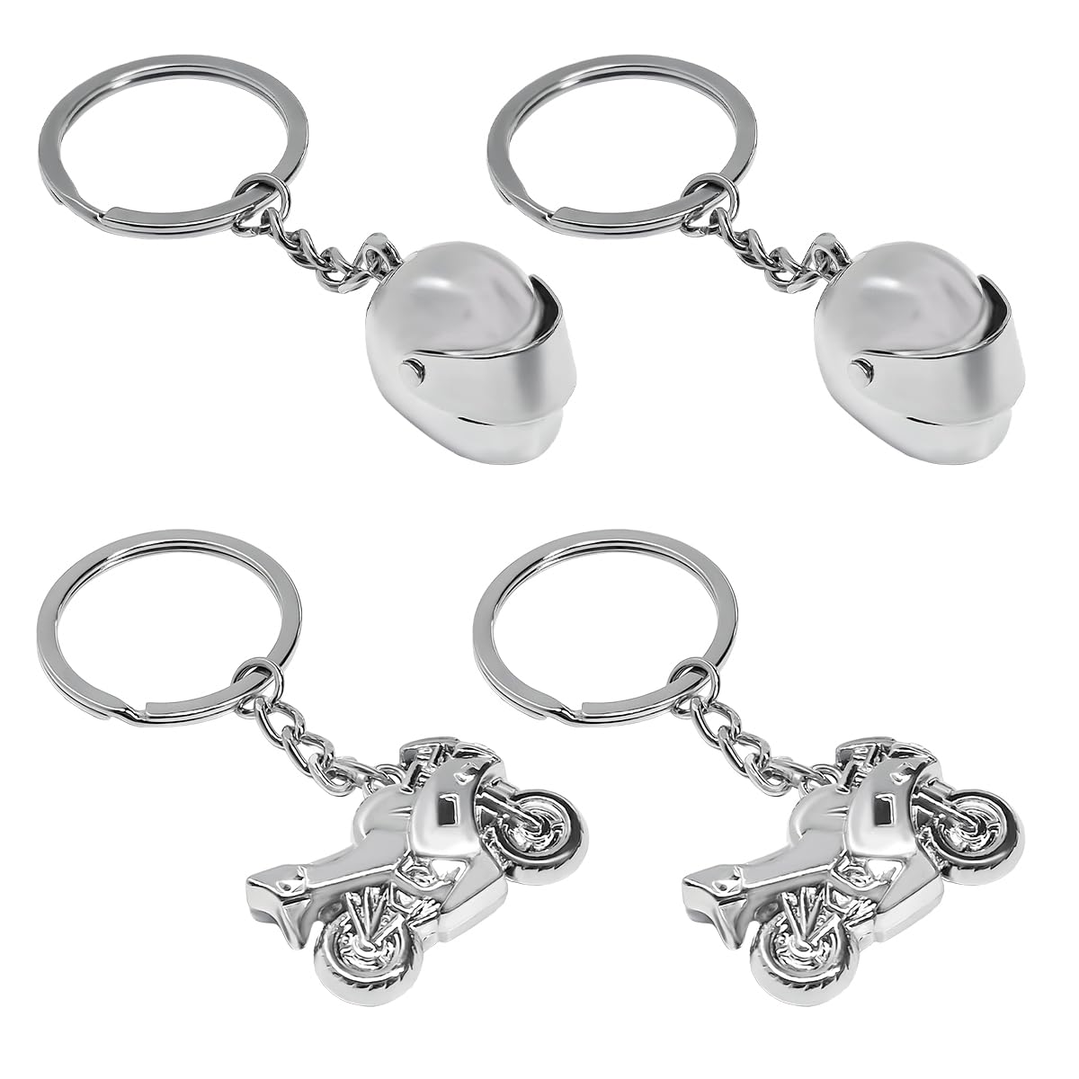 Nytkl 4 Pcs Motorcycle Helmet Keychain, Creative Motorcycle Keychain Helmet Key Fob, 3D Metal Motorbike Keyring For Men (Silver)