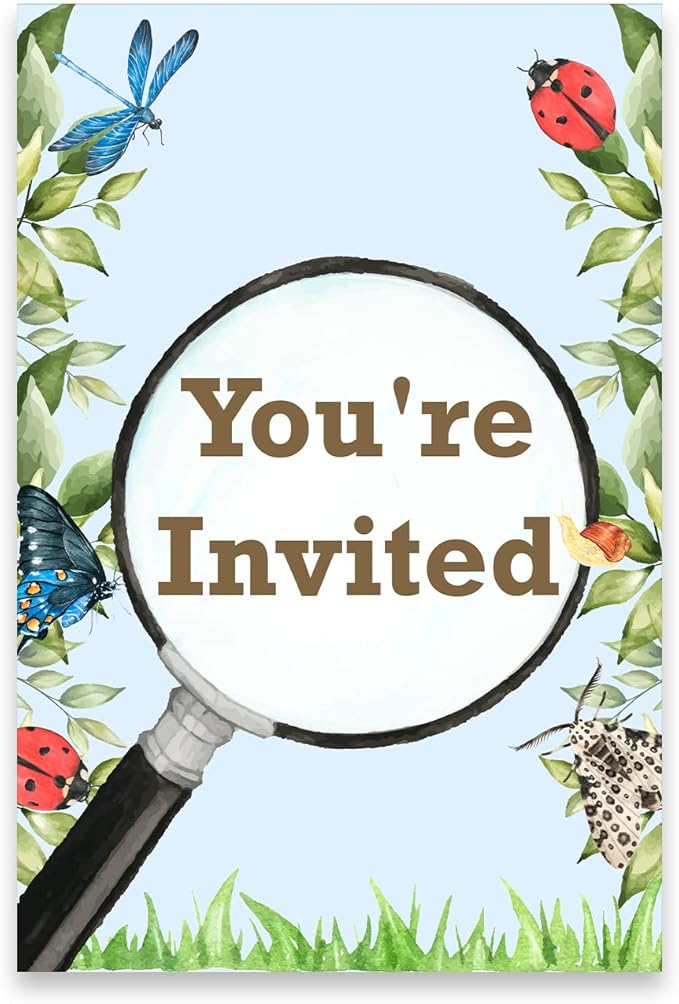 Soiceu Boy Bug Birthday Invitations with Envelopes Set of 20 Bug Scavenger Hunt Insect Birthday Party Invites Fill in Blank