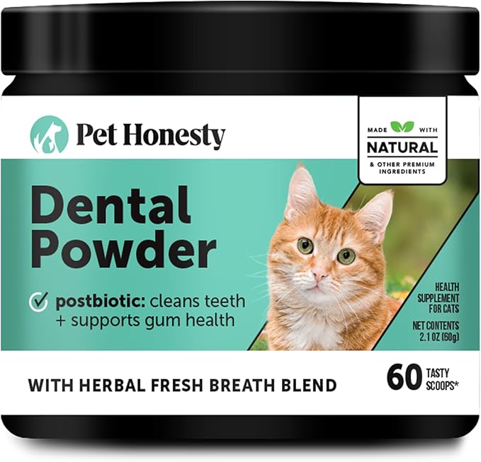 Cat Breath Freshener Dental Health Powder – Reduce Tartar & Plaque, Freshen Breath, and Support Bright Teeth with Natural Herbal Blend with Kelp & Parsley (60 Day Supply)