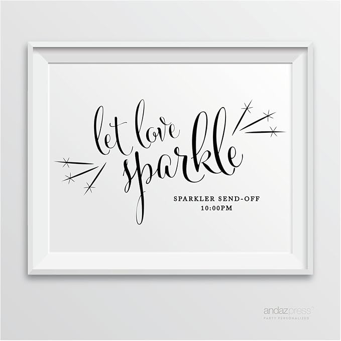 Andaz Press Personalized Wedding Party Signs, Formal Black and White, 8.5-inch x 11-inch, Let Love Sparkle, Sparkler Send Off, 1-Pack, Custom Made Any Time