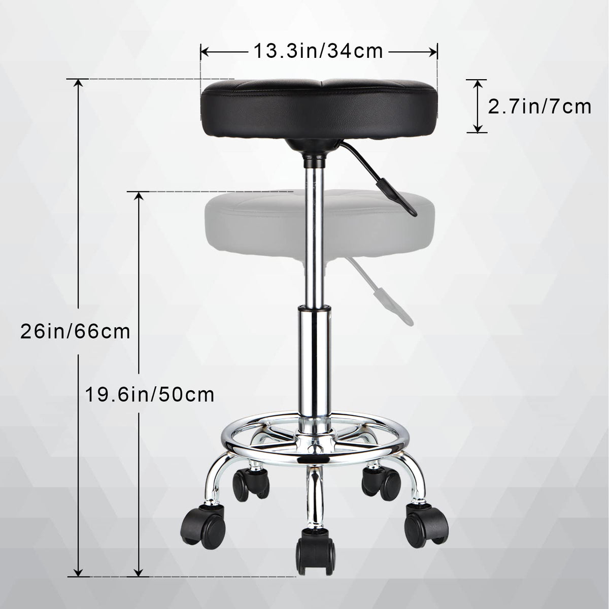 HMTOT Round Rolling Stool with Wheels Height Adjustable Swivel Stool Chair for Spa Salon Massage Black