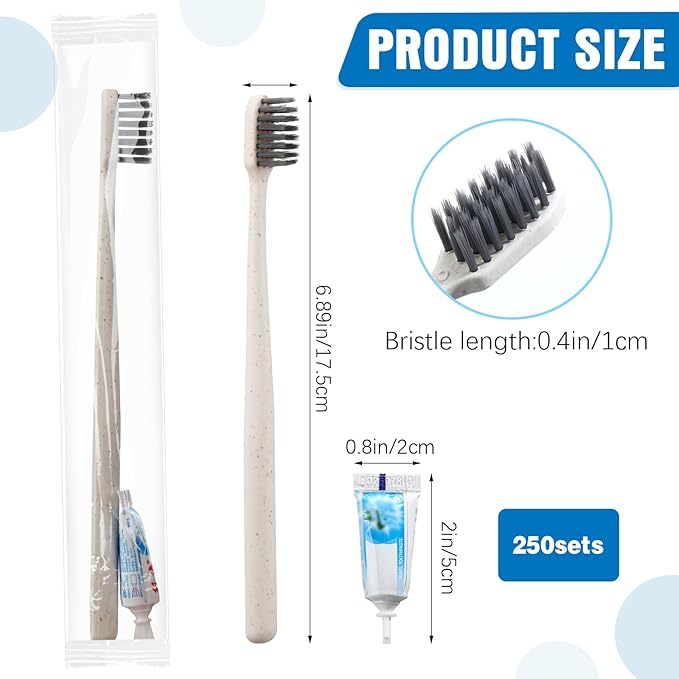 Uiifan 250 Sets Disposable Toothbrushes with Toothpaste Bulk Individually Wrapped Travel Toothbrush Kit Soft Bristle Tooth Brushes Homeless Supplies for Hotel Shelter Nursing Home Charity Donation