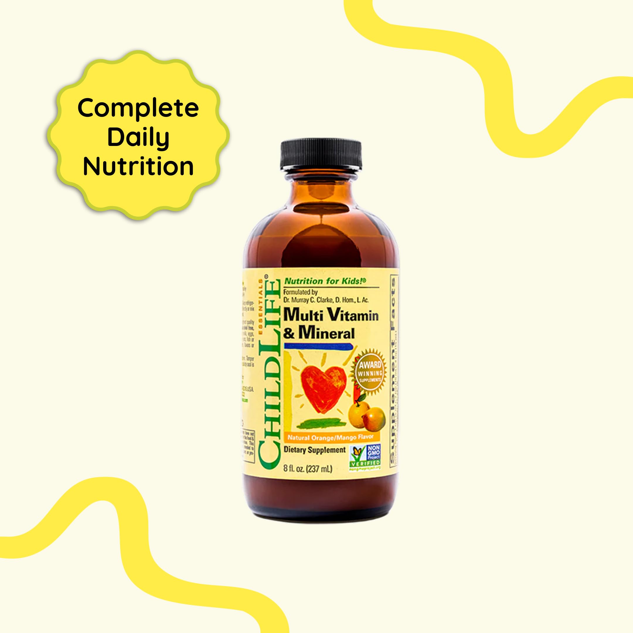 CHILDLIFE ESSENTIALS Kids Multivitamin & Mineral - Vitamins for Kids, Liquid Multivitamin Supplement for Toddler & Baby Wellness - Natural Orange & Mango Flavor, 8 Fl Oz (Pack of 1)