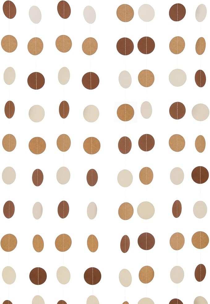 Brown Paper Garlands Hanging Circle Decoration Neutral Party Streamers, 30 Feet (Browe, Kraft, Beige)