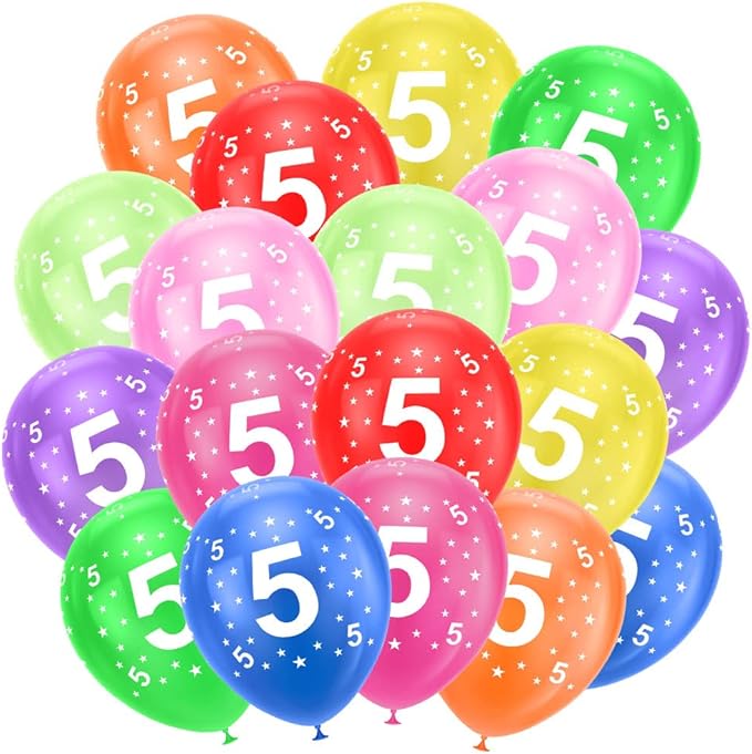 Ainiv 5th Birthday Balloons 18PCS, 12inch Numbers Printed Latex Party Balloons, 5th Anniversary Party Supplies Balloons, Numbers Balloons Decorations for Girls Boys 5 Year Old Birthday Party