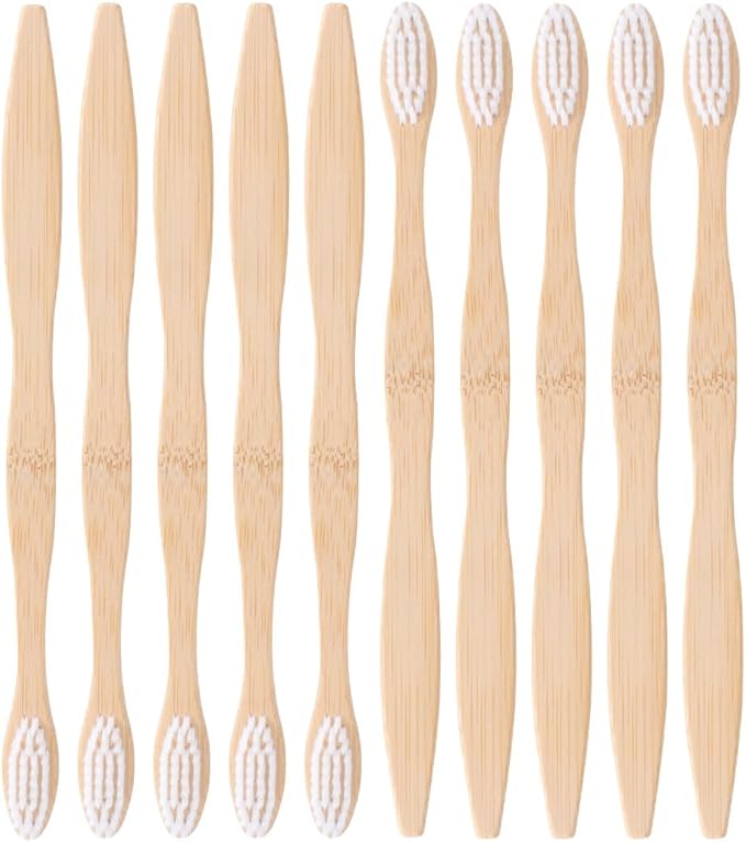 POPETPOP Natural Toothbrushes 10pcs Soft Nylon Bristles Portable Travel Teeth Brush Eco-Friendly Personal Care Set for Camping Hiking