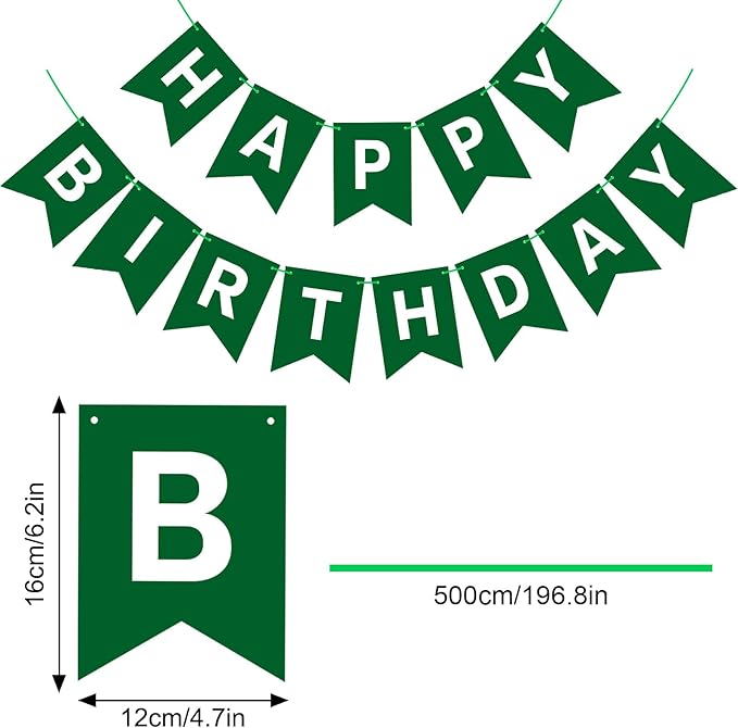 Hooqict Happy Birthday Banner Dark Green Birthday Party Decorations Green Party Banner Garland Sign for Kids Adults Men Golf Birthday Decorations Supplies