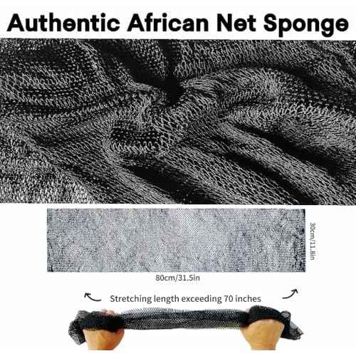 African Net Sponge Authentic, African Exfoliating Sponge Real African Net Black Owned, African Bath Sponge Back Scrubber, Body Exfoliator Shower Bath Accessories (Black)
