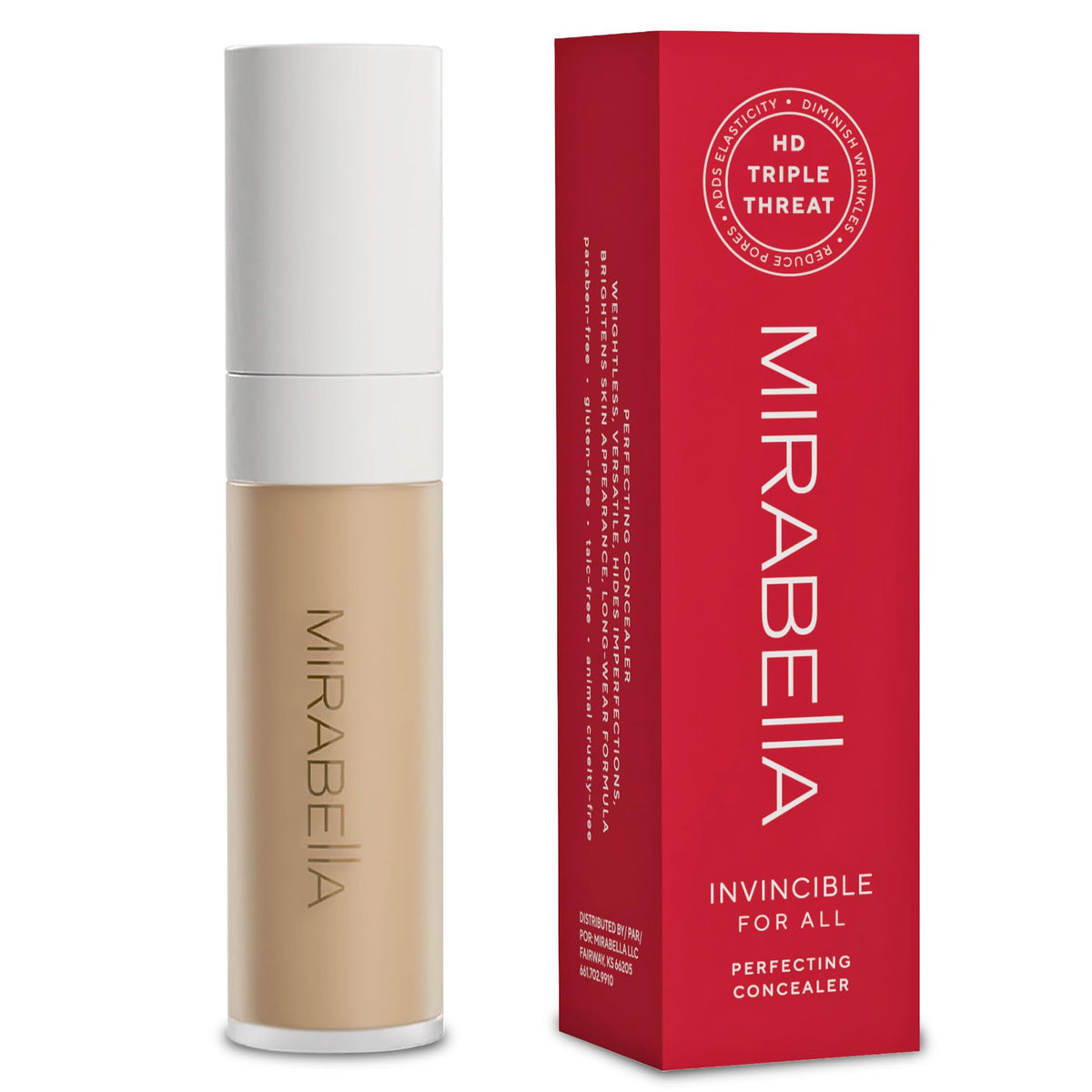 Mirabella Invincible For All Perfecting Under Eye Concealer Full Coverage - Hydrating Makeup Concealer for Dark Circles, Fine Lines & Wrinkles w/Hyaluronic Acid - Ivory I30