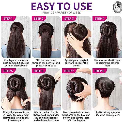 Teenitor Donut Hair Bun Maker Set - 7 Rings (1 Extra-Large, 2 Large, 2 Medium, 2 Small), 5 Elastic Bands, 20 Hair Pins, Dark Brown