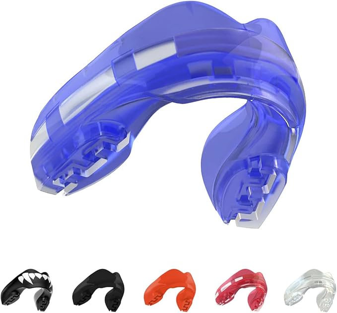 SafeJawz Mouthguard for Braces, One Size Re-Mouldable Mouth Guard with Case for Boxing, Basketball, Football, MMA, Lacrosse, Hockey and All Contact Sports (Ice Blue)
