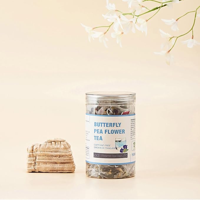 50 Dried Blue Butterfly Pea Flower Tea Bags | Thai Herbal Tea | Blue Purple Pea Tea | Caffeine-Free, Gluten-Free, Non-GMO | Ideal for Cooking, Iced Tea, Coolers, Cocktails and Mocktails