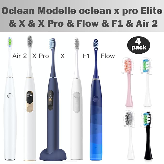 GTHUNDER Electric Rreplacement Toothbrush Heads Suitable for Oclean.with Hygienic Caps,Vacuum-Packed.Fits Adapted for All Oclean Models x pro Elite, X, X Pro,Flow,F1,Air 2-4Pcs(Black)