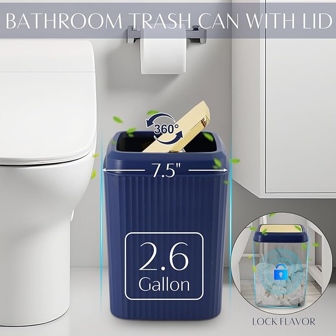 17PCS Bathroom Accessory Set Bathroom Set Navy Blue Bathroom Accessories,Toilet Brush, Trash Can, Qtip Holder Dispenser& 3PCS Soap Dispenser