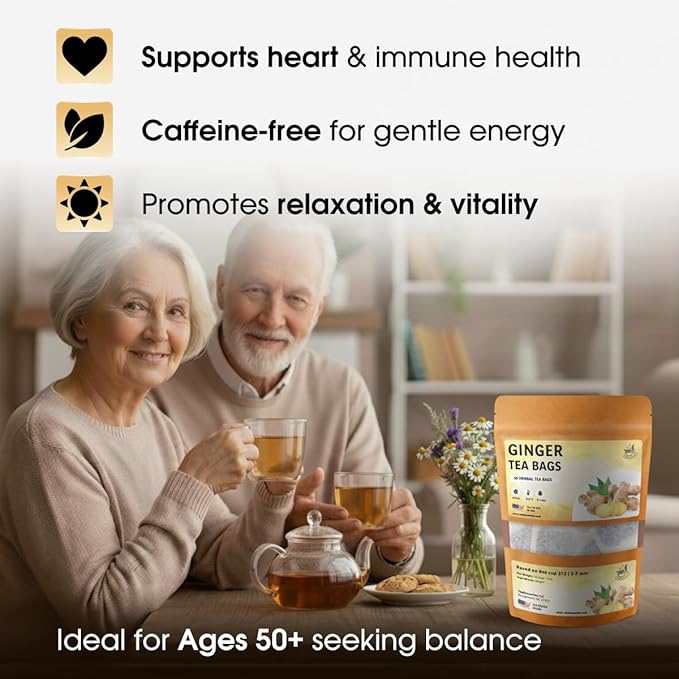 TeadreamTea Ginger Tea Bags - 50 Bleach-Free Tea Bags | Caffeine Free, Antioxidant, Calms Upset Stomach - Strengthen Immune System - Herbal Ginger Tea