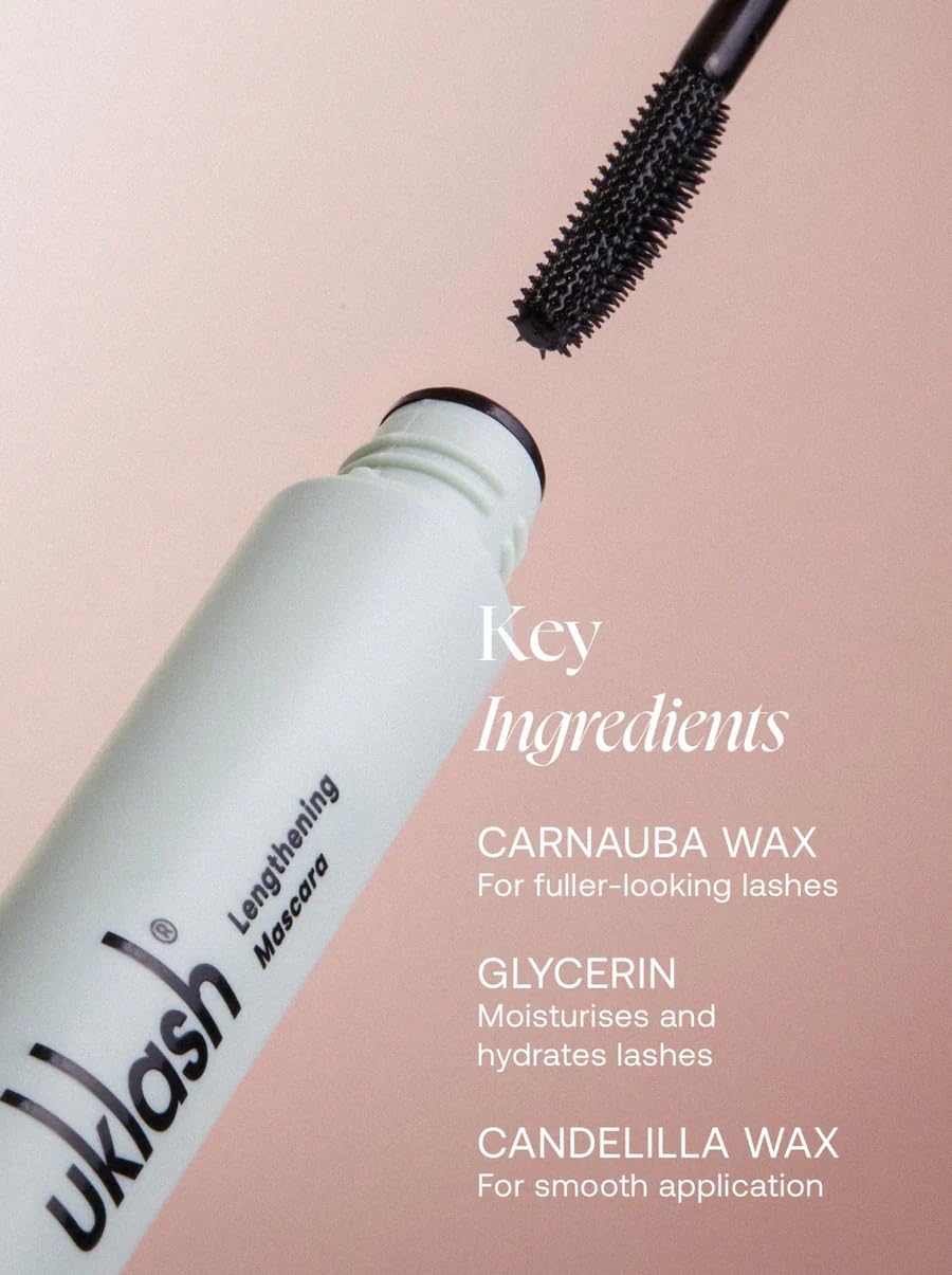 UKLASH Lengthening Mascara - Extra-Black Pigmented, Water-Resistant, Vegan-Friendly, Paraben-Free with a Double-Sided Silicone Wand - Smudge-Proof Curling & Defining Formula