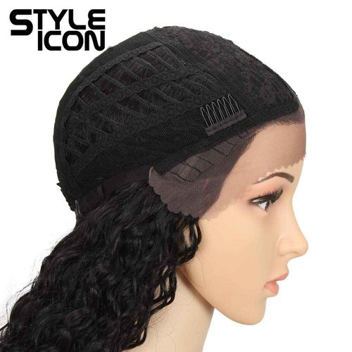 Style Icon Lace Front Wigs 28” Long Curly Wig for Women Black Synthetic Wigs Density 130% Heat Resistant Replacement Wig (28", 1B#)