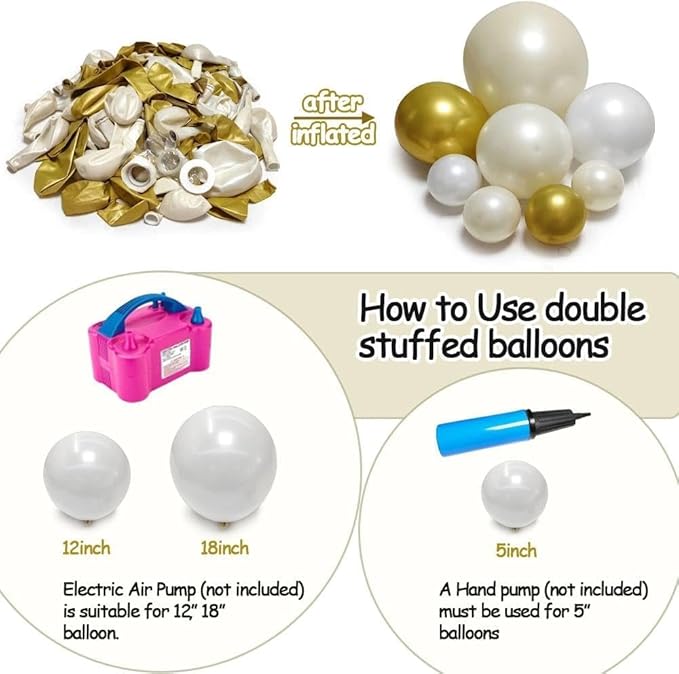 White and Gold Balloon Garland - Double Stuffed Pearl Sand White Gold Balloons Arch Kit 5 12 18 inch for Birthday Graduation Bar Mitzvah Bachelorette Wedding Baby Shower Party Decoration