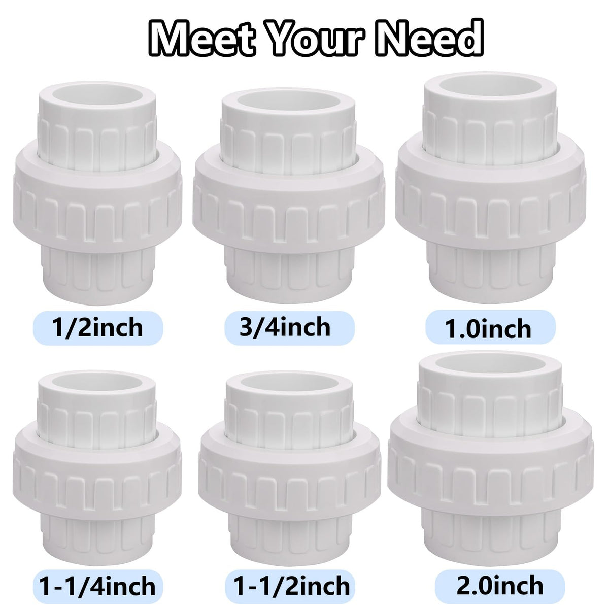 Carvedexquisitely 2" PVC Union Coupling Pipe Fitting (actual diameter 2.37") PVC Adapter Schedule 40(Socket x Socket), EPDM O-Ring, White 2 Pack